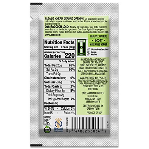 Once Again Organic Creamy Sunflower Butter - 1.15oz Squeeze Pack...