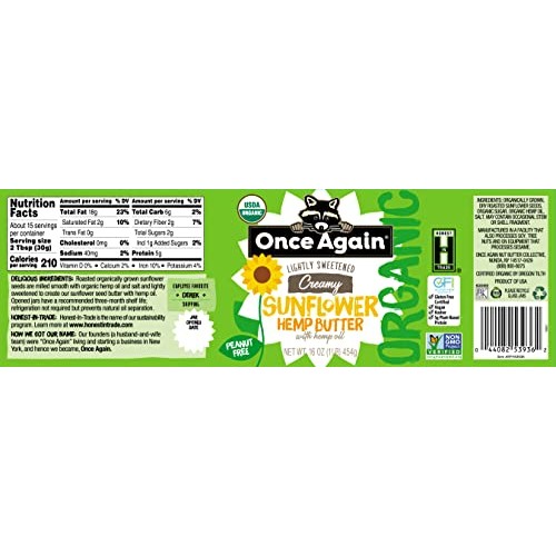 Once Again Organic Creamy Sunflower Hemp Butter with Hemp Oil, 1...