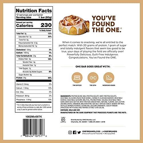 One Protein Bars, Cinnamon Roll, Gluten Free Protein Bars With 2