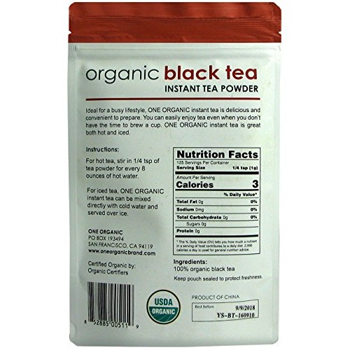 One Organic Instant Tea Powder Black – 4.4 Oz. – 125 Servings