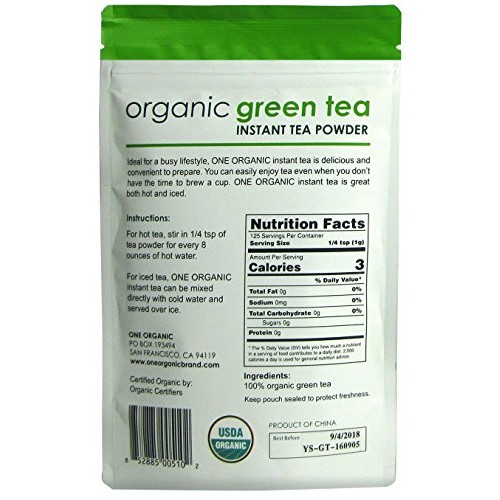 One Organic Instant Tea Powder Green – 4.4 Oz. – 125 Servings
