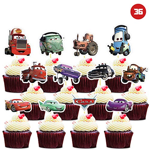 36 Mcqueen Cupcake Toppers Cupcake Decorations Car Theme Birthda