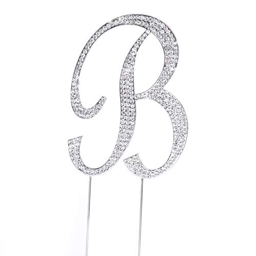 Large Rhinestone Silver Letter B Crystal Monogram Letter Cake To