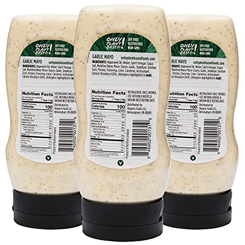 Only Plant Based Vegan Garlic Mayonnaise, Squeeze Bottle, 11 Fl ...