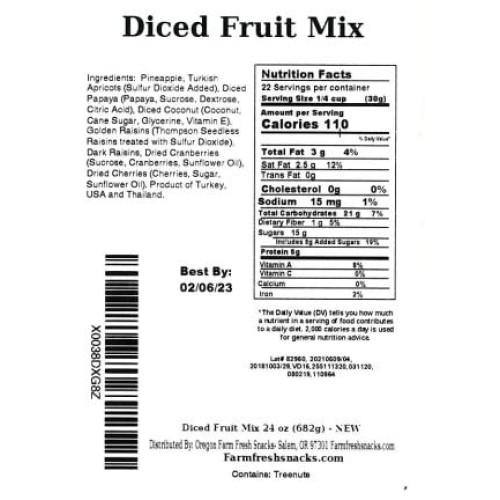 Oregon Farm Fresh Snacks Dried Fruit Mix – 24oz Diced Fruit Mix ...