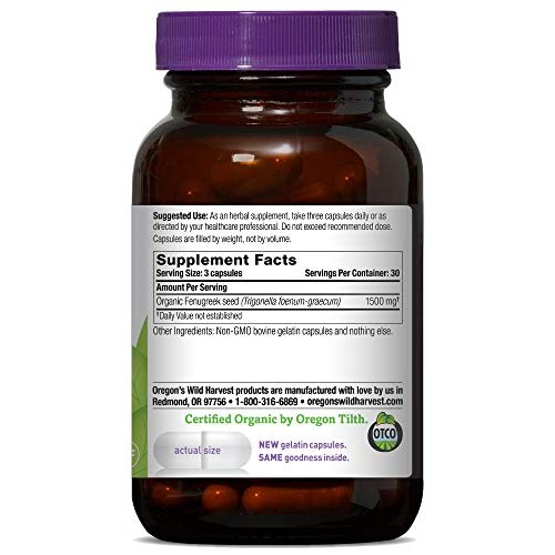 Oregons Wild Harvest Fenugreek Organic Herbal Supplement, 90 Count