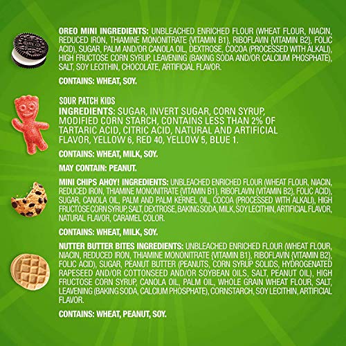 Oreo Mini Cookies, Chips Ahoy! Mini Cookies, Sour Patch Kids Can