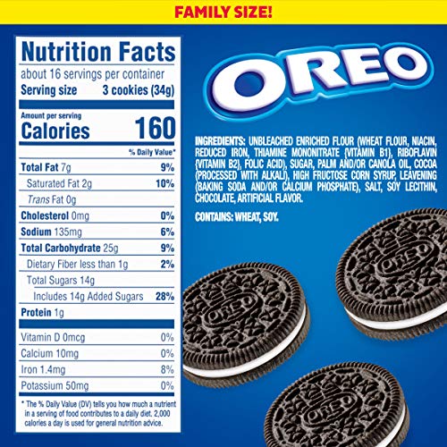 Oreo Chocolate Sandwich Cookies - Family Size, 3.1 Ounce