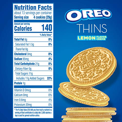 Oreo Thins Lemon Flavored Creme Sandwich Cookies Family Size, 13
