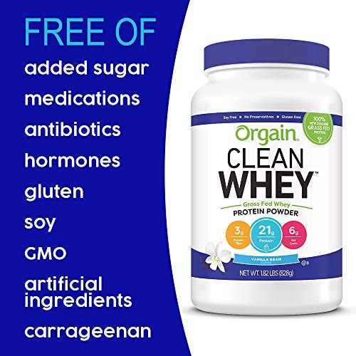 Orgain Grass Fed Clean Whey Protein Powder, Vanilla Bean - Low N