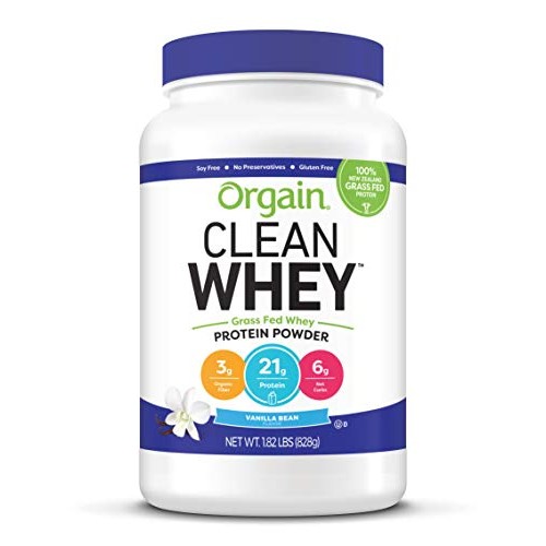 Orgain Grass Fed Clean Whey Protein Powder, Vanilla Bean - Low N