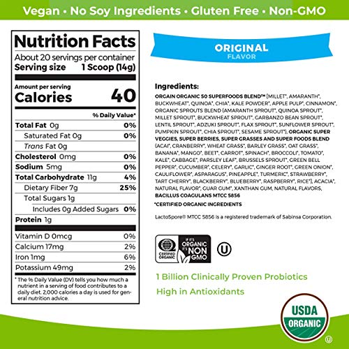 Orgain Organic Green Superfoods Powder, Original - Antioxidants,