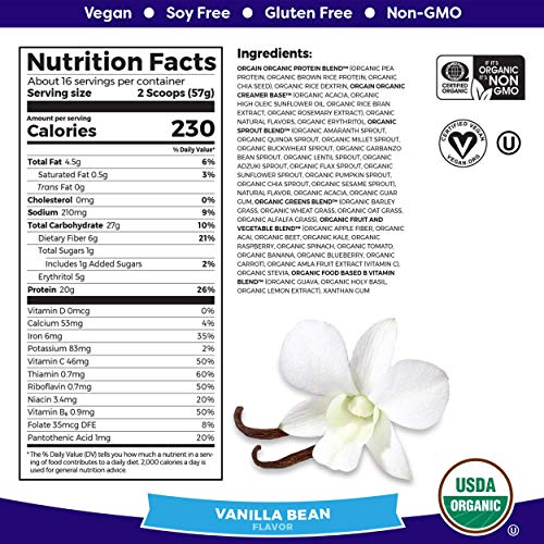 Orgain Organic Plant Based Meal Replacement Powder, Vanilla Bean