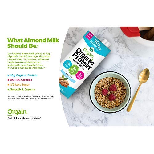 Orgain Organic Plant Based Protein Almond Milk, Lightly Sweetene