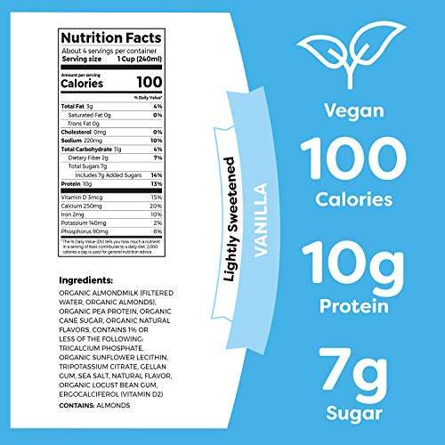 Orgain Organic Plant Based Protein Almond Milk, Lightly Sweetene