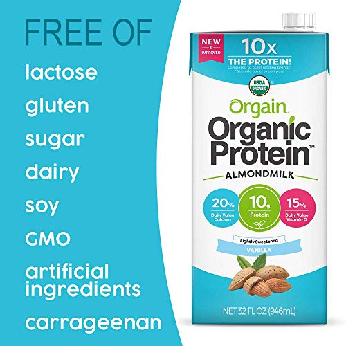 Orgain Organic Plant Based Protein Almond Milk, Lightly Sweetene