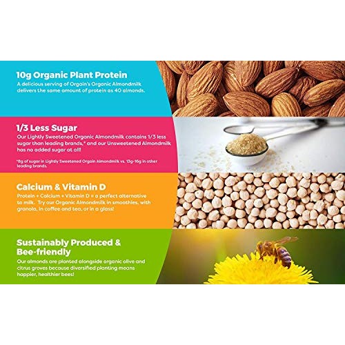 Orgain Organic Plant Based Protein Almond Milk, Lightly Sweetene
