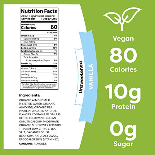 Orgain Organic Plant Based Protein Almond Milk, Unsweetened Vani