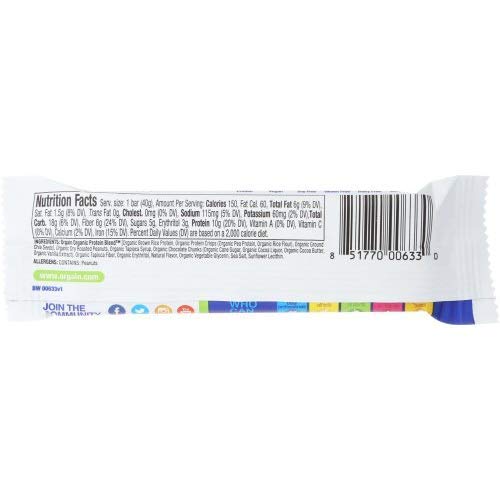 Orgain Organic Plant Based Protein Bar, Peanut Butter Chocolate