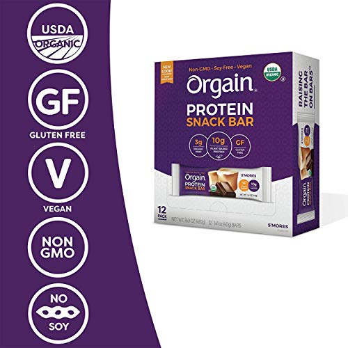 Orgain Organic Plant Based Protein Bar, Smores - Vegan, Gluten