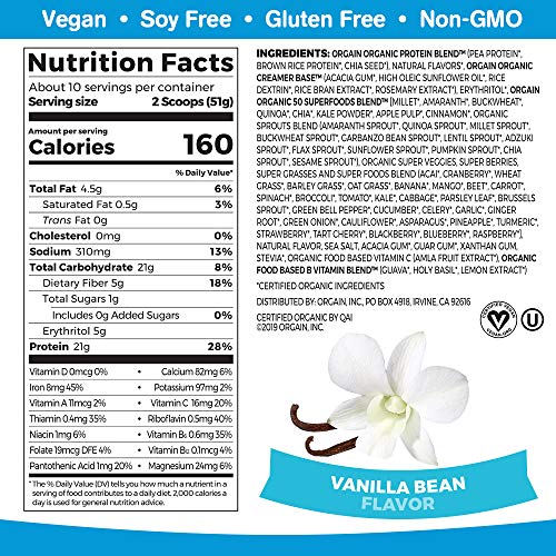 Orgain Organic Plant Based Protein + Superfoods Powder, Vanilla