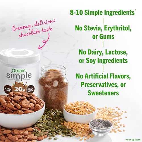 Orgain Organic Simple Vegan Protein Powder, Chocolate - 20g Plan...