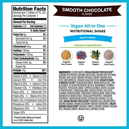 Orgain Organic Vegan Plant Based Nutritional Shake, Smooth Choco