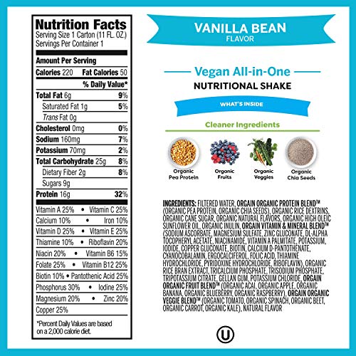Orgain Vegan Nutritional Shake, Sweet Vanilla Bean, 11 Ounce Pa