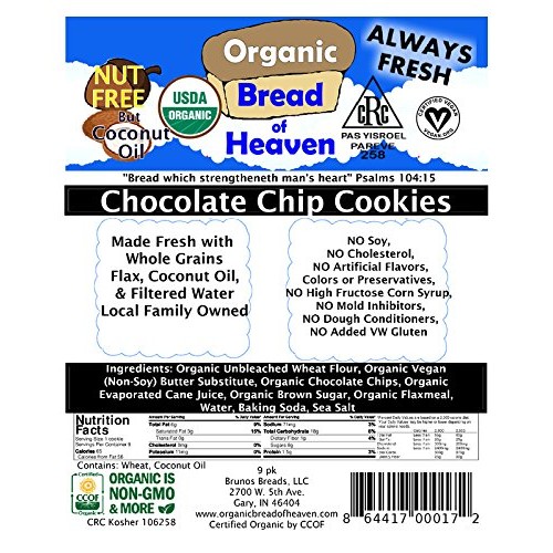 Organic Bread Of Heaven ~ Chocolate Chip Cookies 2 Pkgs Of 9 ~ U