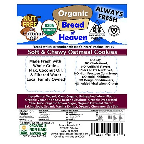 Organic Bread Of Heaven ~ Soft &Amp; Chewy Oatmeal Cookies 2 Pkgs Of