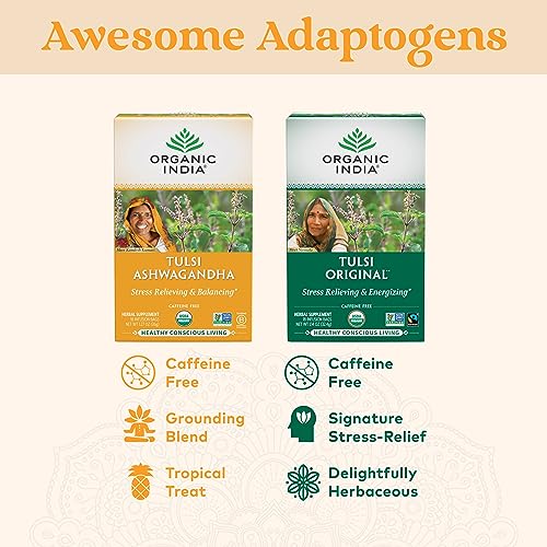 Organic India Calming Tulsi Herbal Tea Favorites - Holy Basil, A...