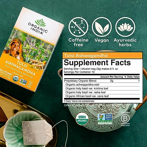Organic India Calming Tulsi Herbal Tea Favorites - Holy Basil, A...
