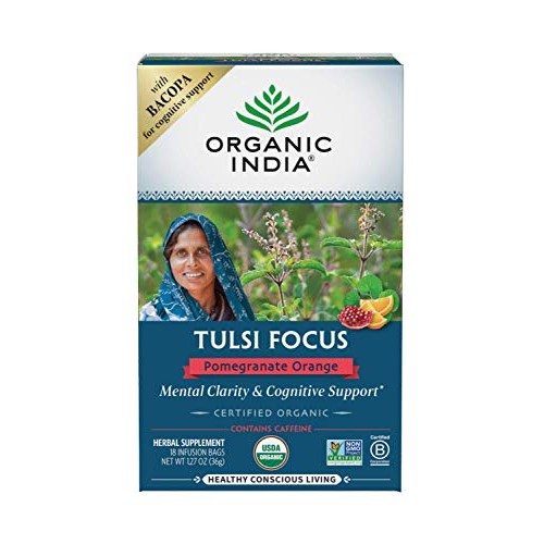 Organic India Tulsi Focus Pomegranate Orange Tea - Stress Reliev