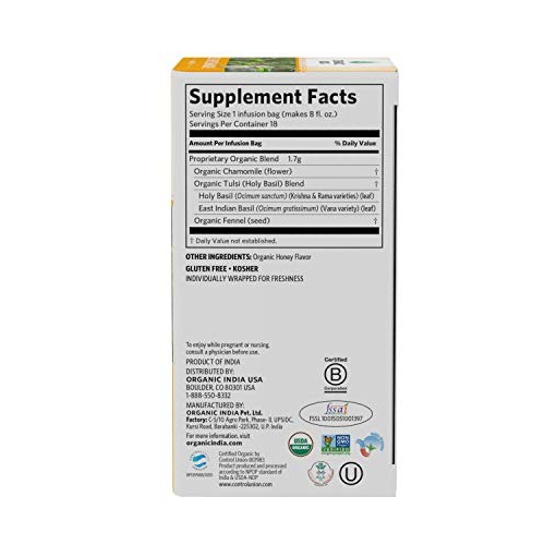 Organic India Tulsi Honey Chamomile Herbal Tea - Stress Relievin