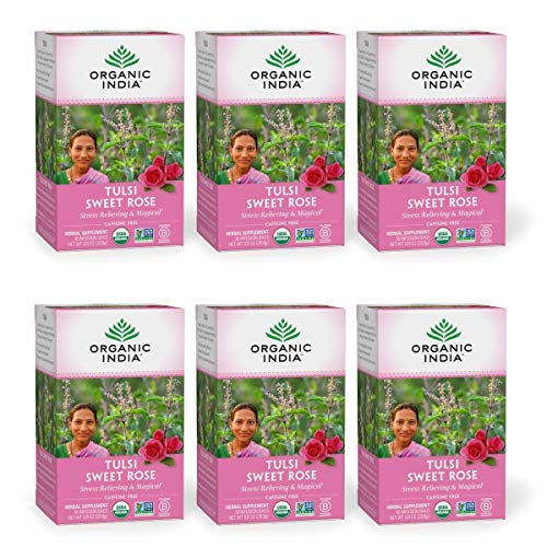 Organic India Tulsi Sweet Rose Herbal Tea - Stress Relieving &Amp; M