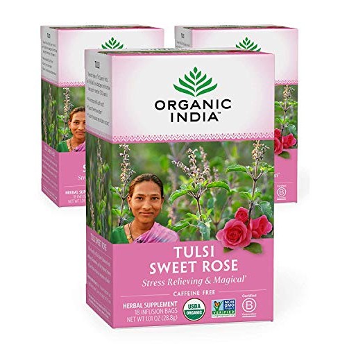 Organic India Tulsi Sweet Rose Herbal Tea - Stress Relieving &Amp; M