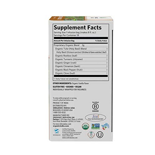 Organic India Tulsi Turmeric Rooibos Herbal Tea - Stress Relievi...