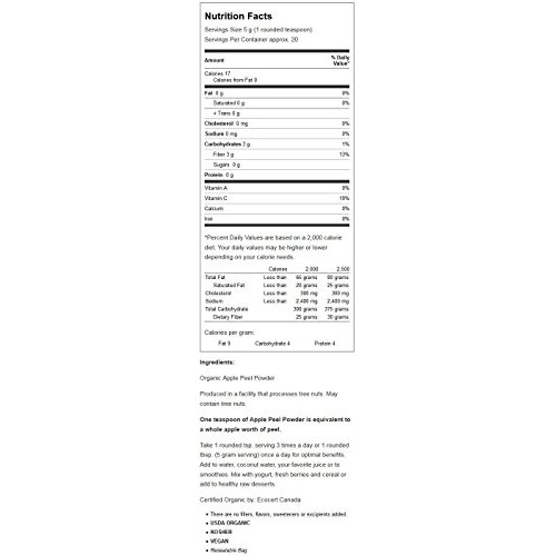 Apple Peel Powder 3.5 Ounce 100 Grams Pkg
