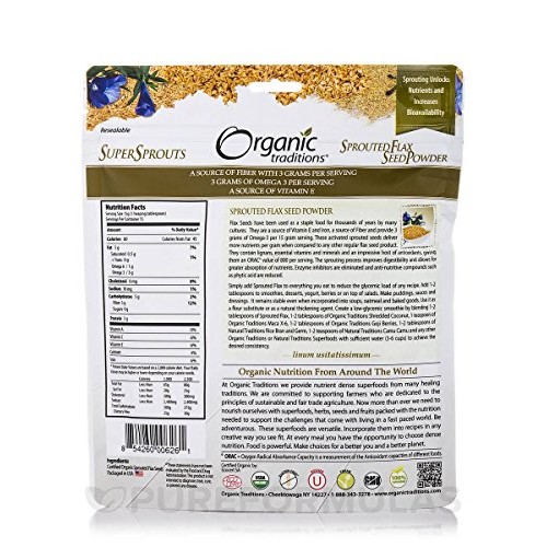 Organic Traditions Organic Sprouted Flax Seed Powder, 227 Gr