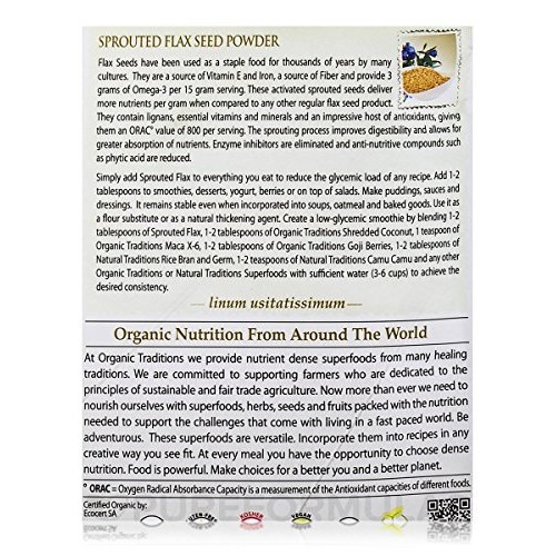 Organic Traditions Organic Sprouted Flax Seed Powder, 227 Gr