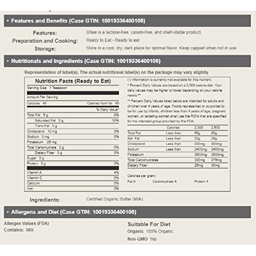 Organic Valley, Ghee Clarified Butter 7.5 Oz. 12 Count