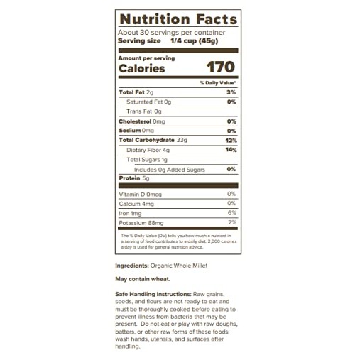 Organic Grains Organic Hulled Millet Grain - 3 Lbs. 48 Oz. - T