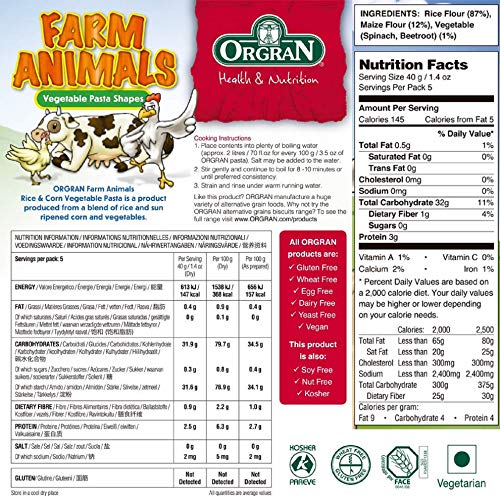 Orgran Gluten Free Rice &Amp; Corn Farm Animals Vegetable Pasta 7 Oz