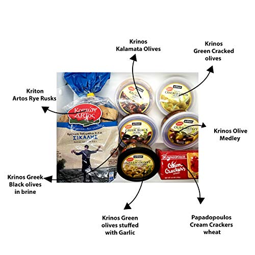 Healthy Greek Gourmet Gift Basket With Greek Black, Green &Amp; Stuf