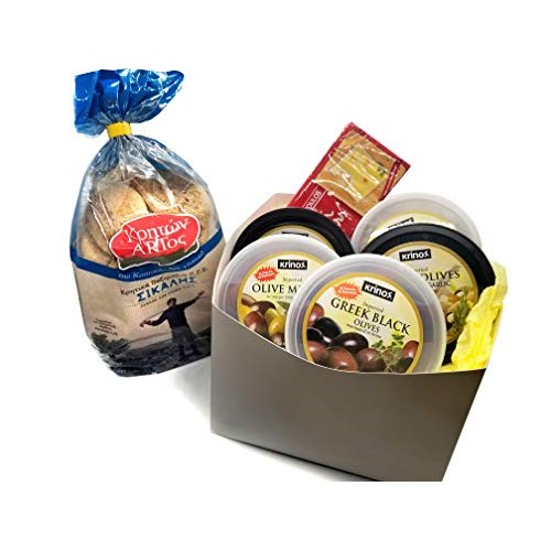 Healthy Greek Gourmet Gift Basket With Greek Black, Green &Amp; Stuf