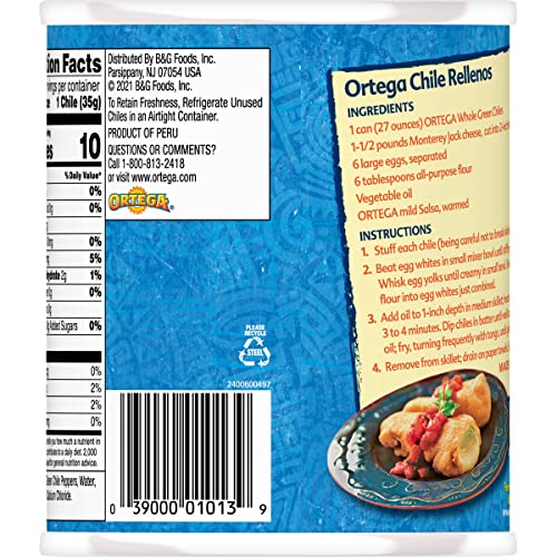 Ortega Peppers, Whole Green Chiles, Mild, 27 Ounce