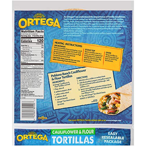 Ortega Tortillas, Cauliflower & Flour, 8 Inch, 8 Tortillas