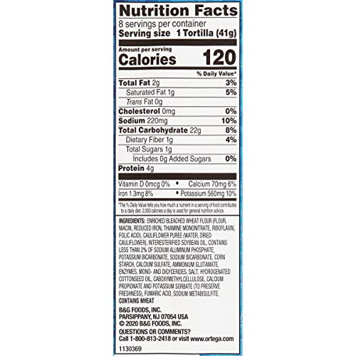 Ortega Tortillas, Cauliflower & Flour, 8 Inch, 8 Tortillas