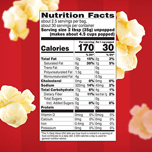 Orville Redenbachers Butter Popcorn, 3.29 Ounce Classic Bag, 12