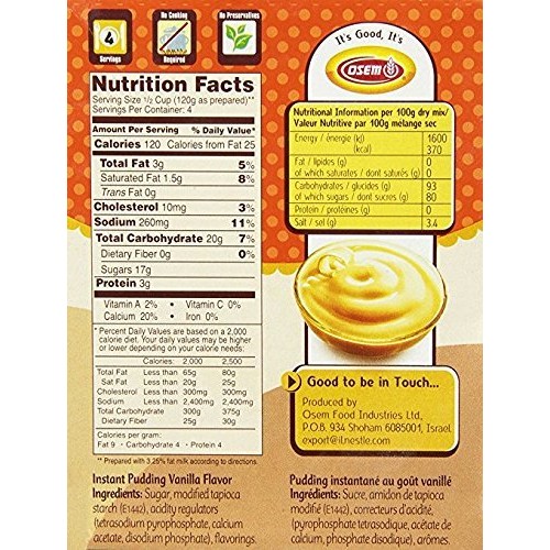 Osem Instant Pudding Vanilla Flavor 2.8 Oz. Pack Of 3.